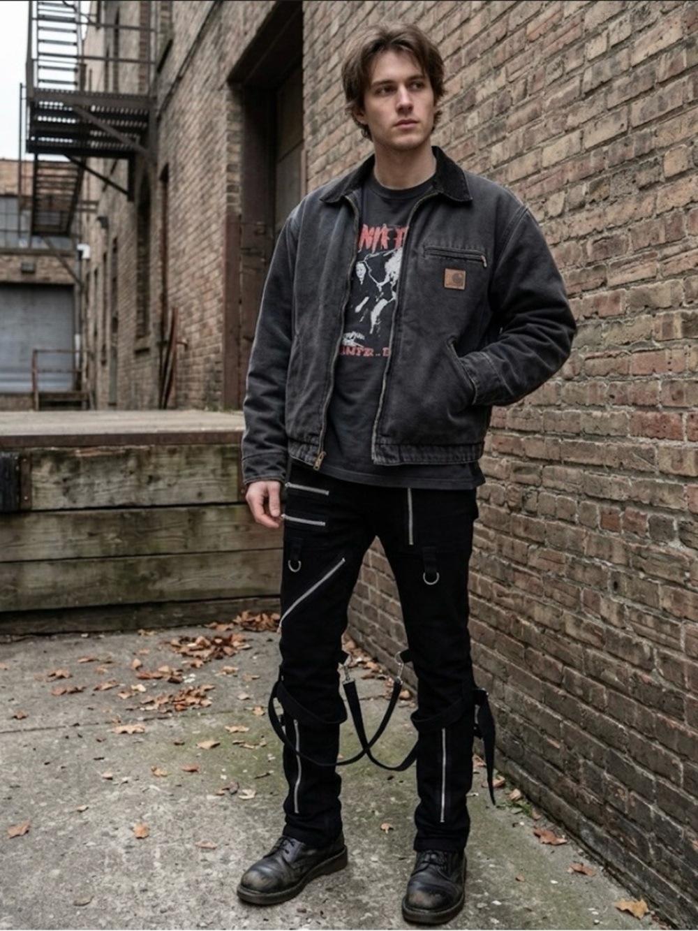 Tripp NYC Bondage Pants Multi Zip Strap Goth Punk Unisex Black Size 28